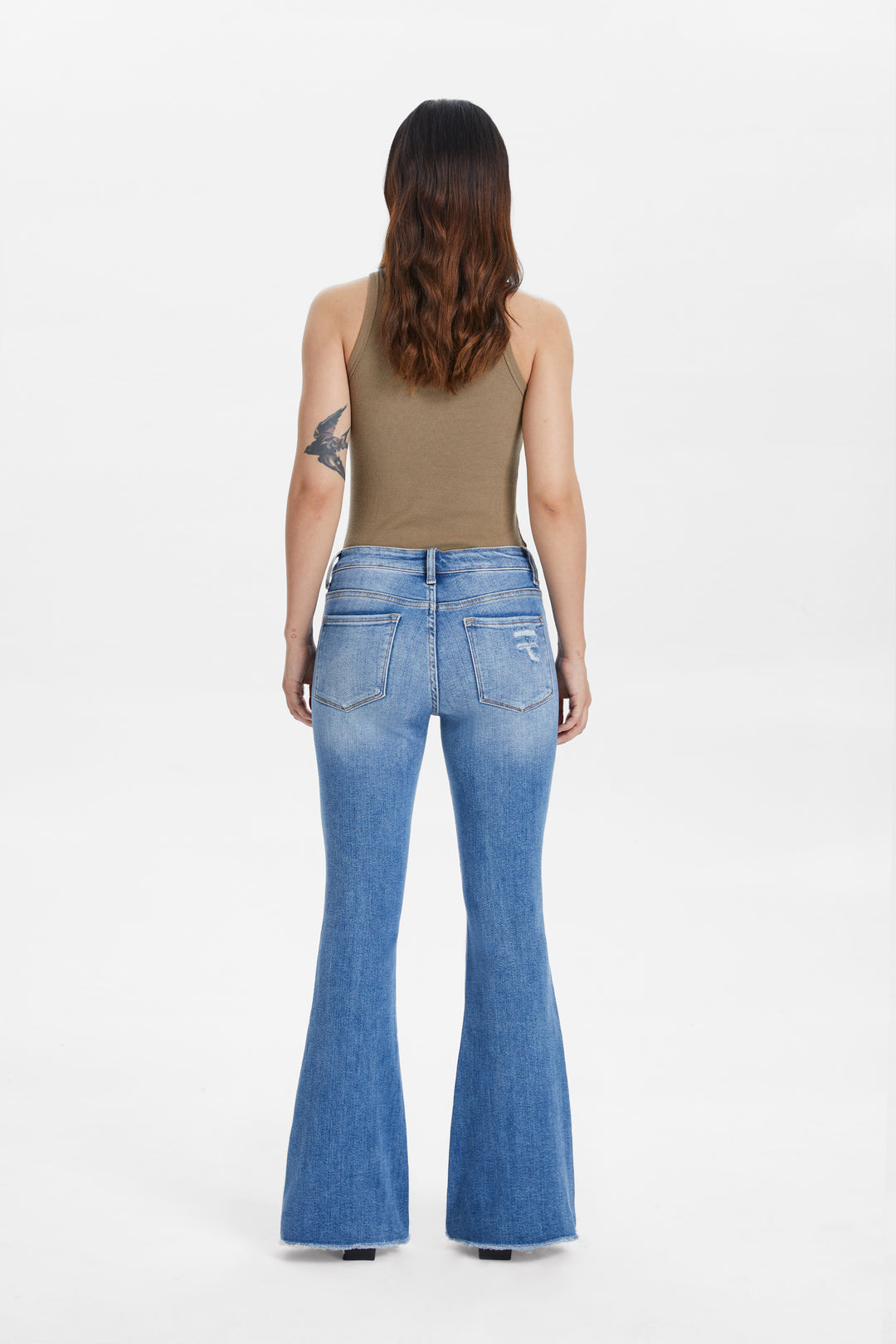 MID-RISE FLARE JEANS WITH RAW HEM