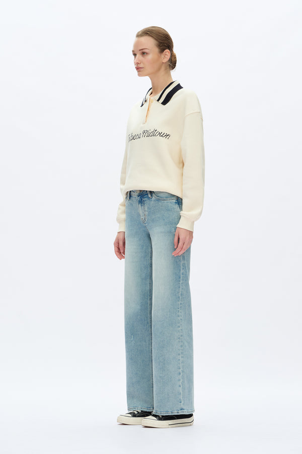 Mid Rise Wide Leg Denim Jeans