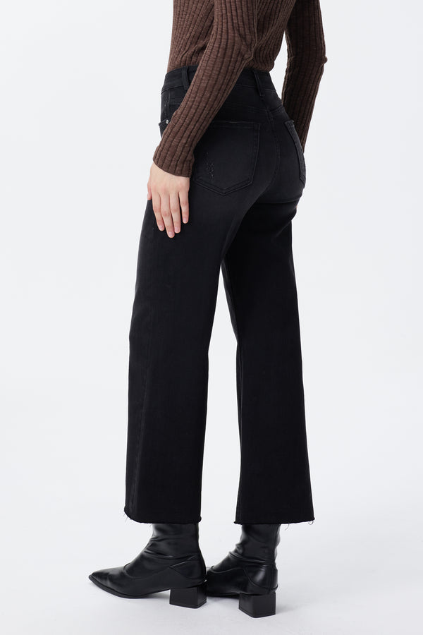 High Rise Cropped Distressed Wide Leg Jeans
