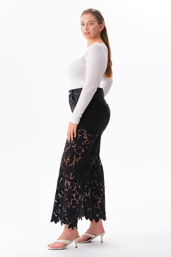 High Rise Floral Embroidered Wide Leg Pants