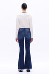 High Rise Flare Denim Jeans With Frayed Hem