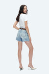 Bella High Rise Button Fly Distressed Denim Shorts