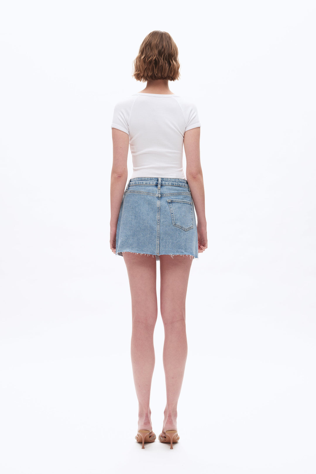 Mid Rise Rhinestones Denim Skirt