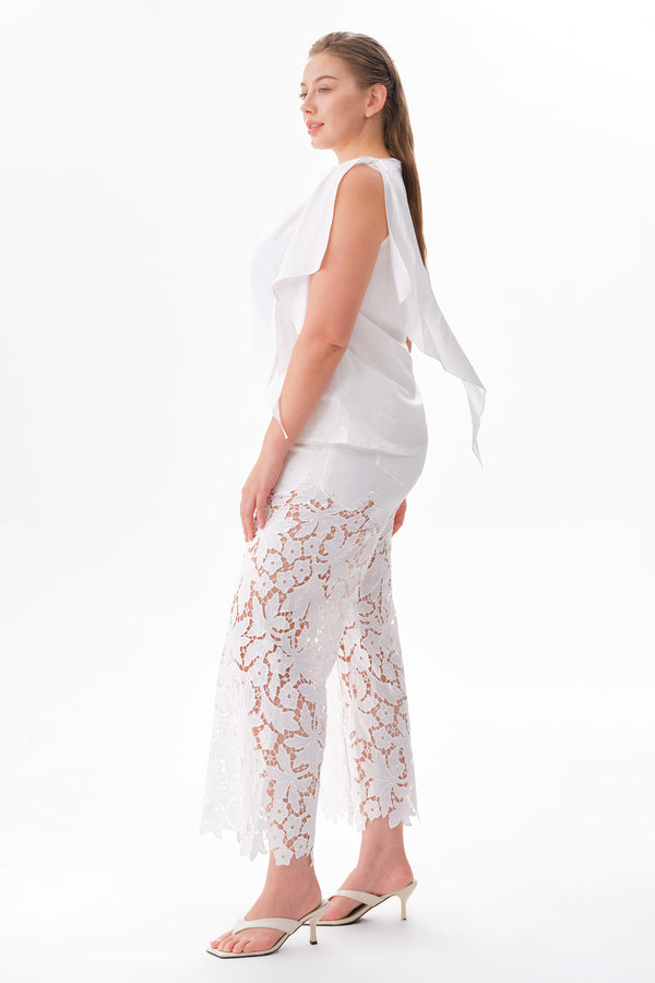 High Rise Floral Embroidered Wide Leg Pants