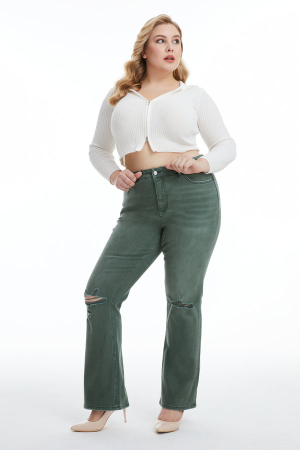 High Rise Distressed Flare Pants