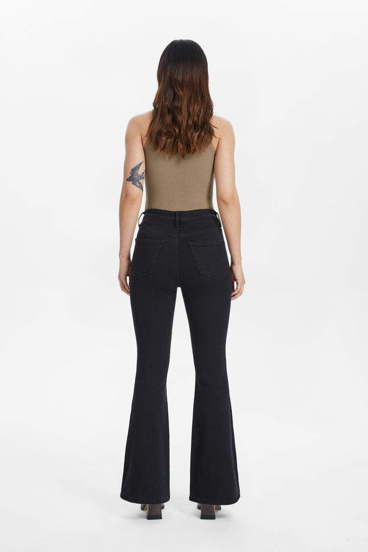 HIGH RISE FLARE JEANS WITH CRINKLE