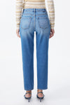 Mid Rise Contrast Panel Straight Leg Jeans