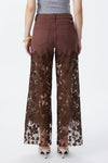 High Rise Ankle Embroidered Lace Wide Leg Jeans