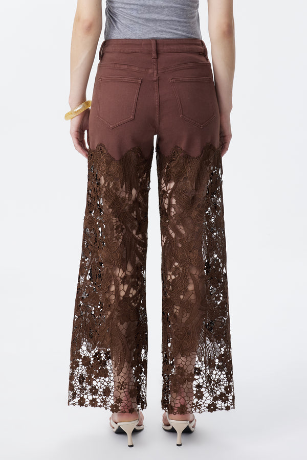 High Rise Ankle Embroidered Lace Wide Leg Jeans
