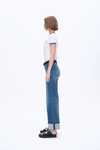 Mid Rise Straight Rolled Leg Denim Jeans