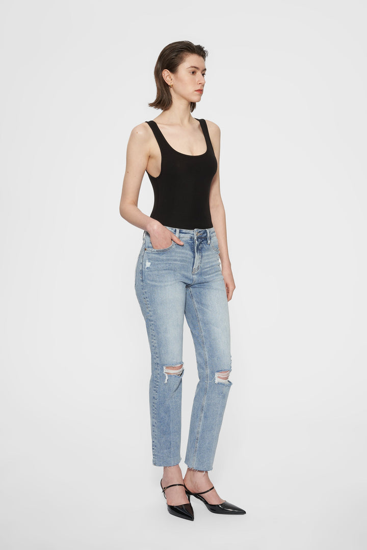 ALLY HIGH RISE DISTRESSED STRAIGHT DENIM JEANS