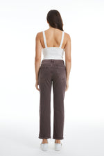 HIGH RISE STRAIGHT JEANS BUTTON FLY WITH FRAYED HEM BYT5113 CHOCOLATE