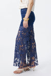 High Rise Ankle Embroidered Lace Wide Leg Jeans