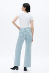 High Rise Wide Leg Denim Jeans With Raw Hem