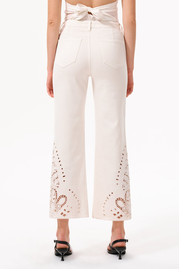 High Rise Ankle Embroidered Lace Straight Leg Pants