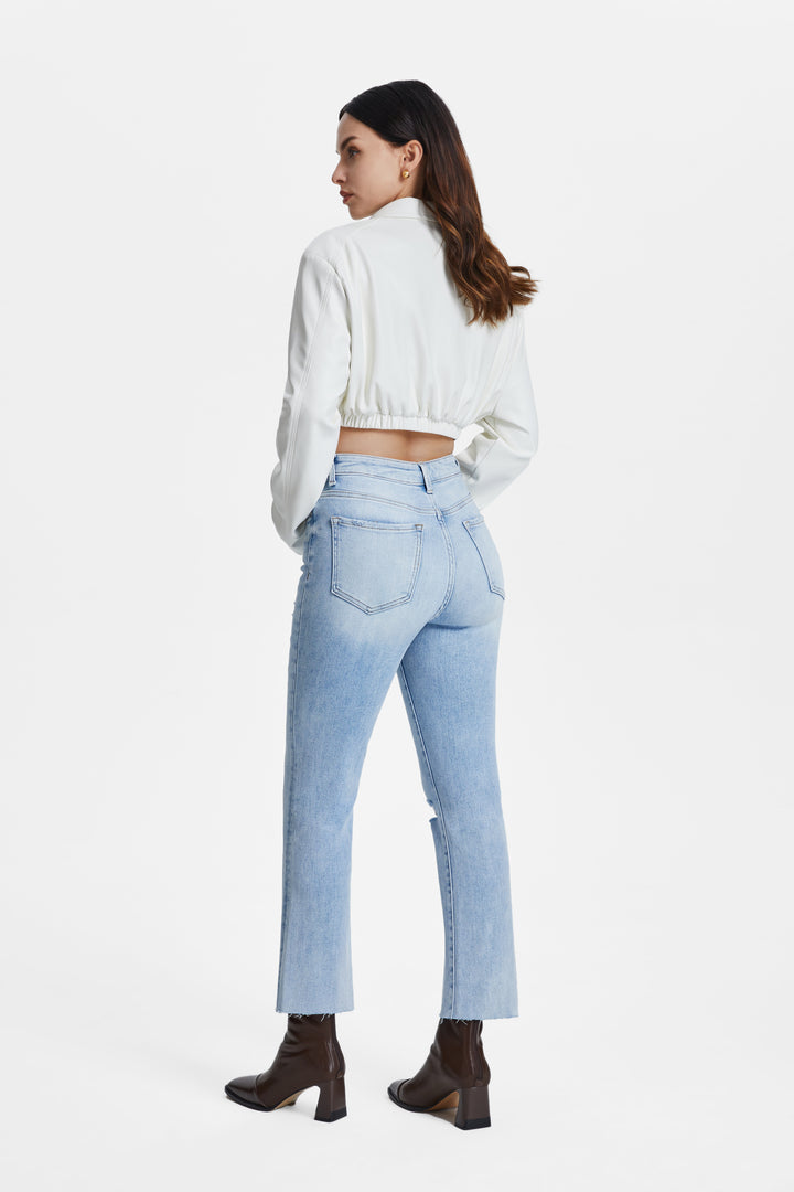 HIGH RISE STRAIGHT JEANS WITH RAW HEM