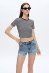 Siri Mid Rise Distressed Rolled Hem Denim Shorts