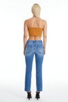 High Rise Slim Straight Jeans With Raw Hem