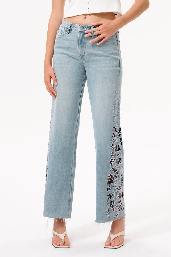 Flora Mid Rise Straight Jeans