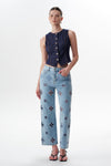 High Rise Floral Embroidered Straight Leg Jeans