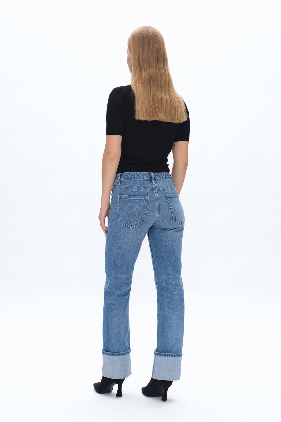 Yoyo Mid Rise Cuffed Straight Denim Jeans