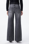 Mid Rise Textured Stripe Wide Leg Jeans