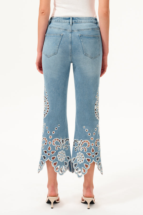High Rise Embroidered Lace Flare Jeans