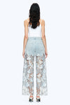 Embroidery Wide Leg Lace Jeans With Rhinestone