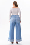 Mid Rise Cuffed Wide Leg Jeans