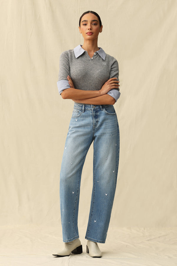 Flora Mid Rise Barrel Jeans