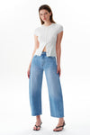 High Rise Cropped Distressed Barrel Leg Jeans