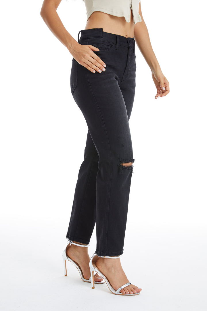 HIGH RISE CROPPED STRAIGHT DENIM JEANS