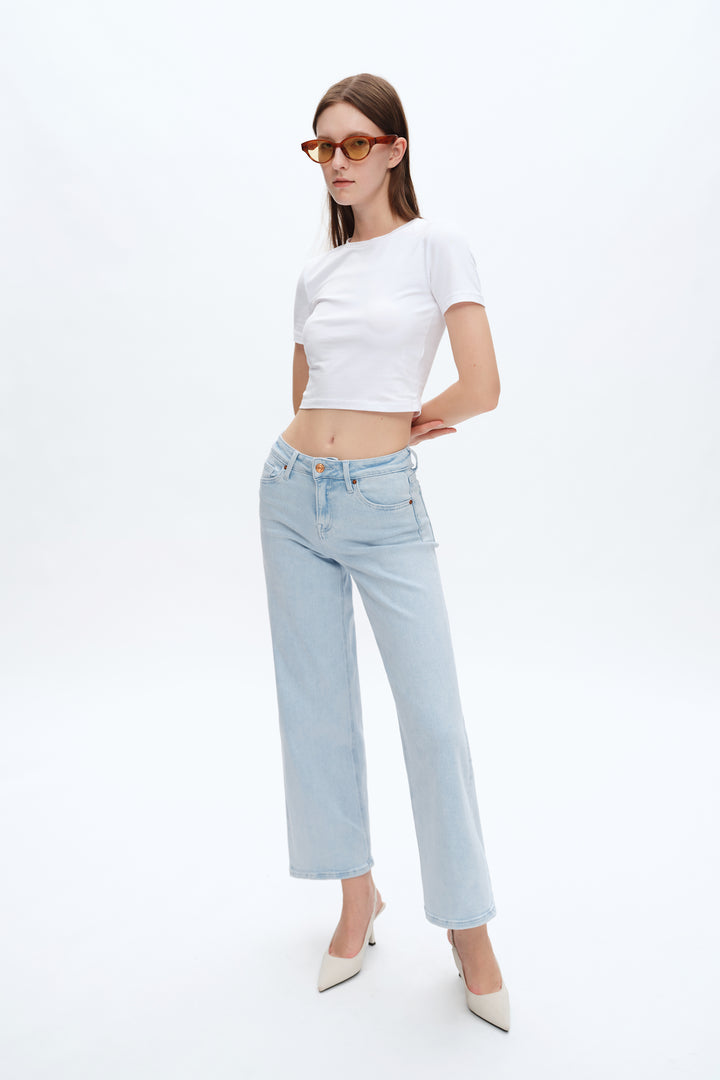 Lisa Mid Rise Wide Leg Denim Jeans