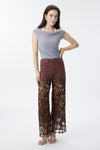 High Rise Ankle Embroidered Lace Wide Leg Jeans