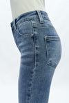 Mid Rise Cropped Raw Hem Straight Leg Jeans