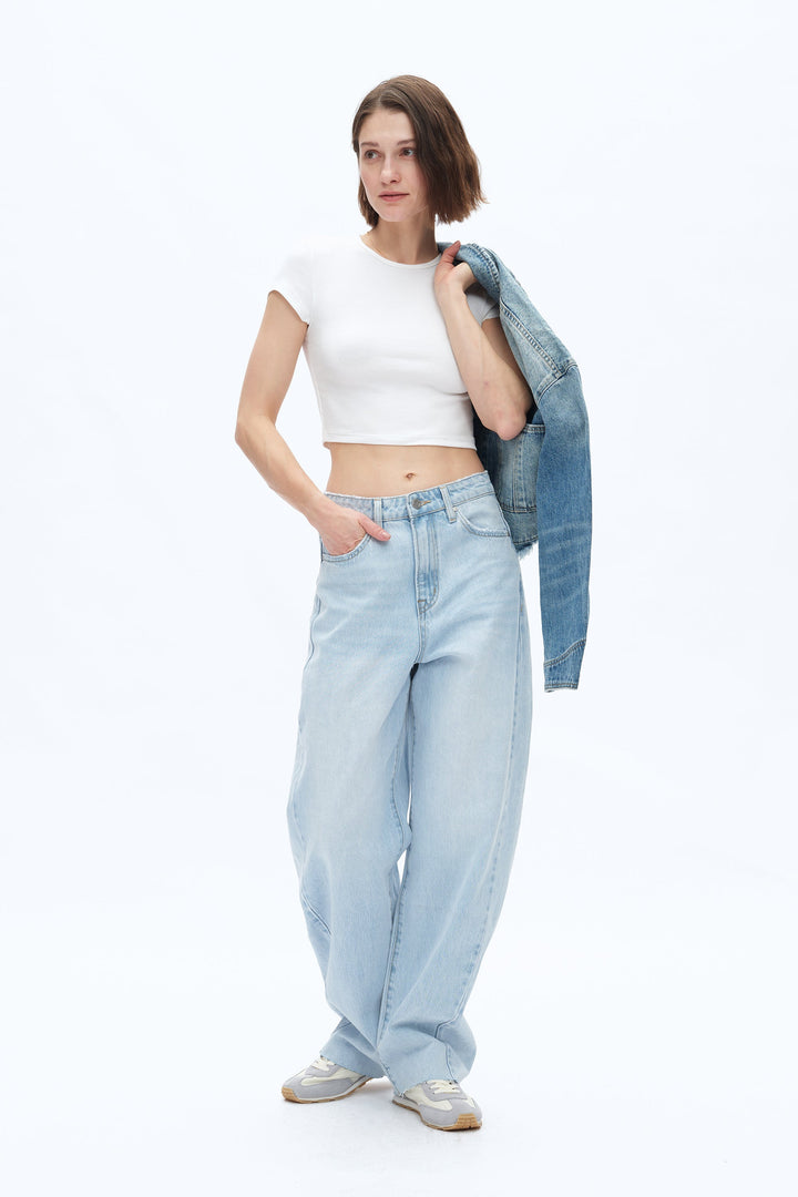 Super High Rise Pieced Barrel Leg Denim Jeans