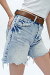 Bella High Rise Button Fly Distressed Denim Shorts