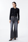 Mid Rise Textured Stripe Wide Leg Jeans