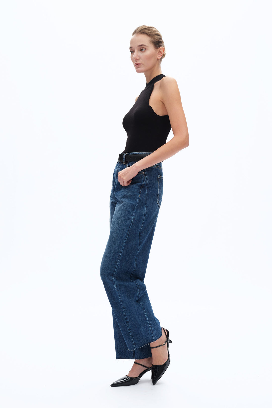 Super High Rise Pieced Barrel Leg Denim Jeans