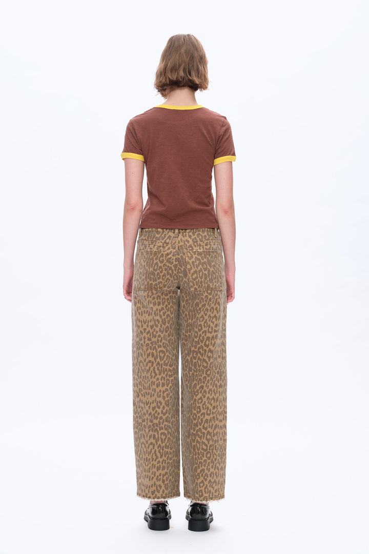 Mid Rise Leopard Print Relax Straight Pants