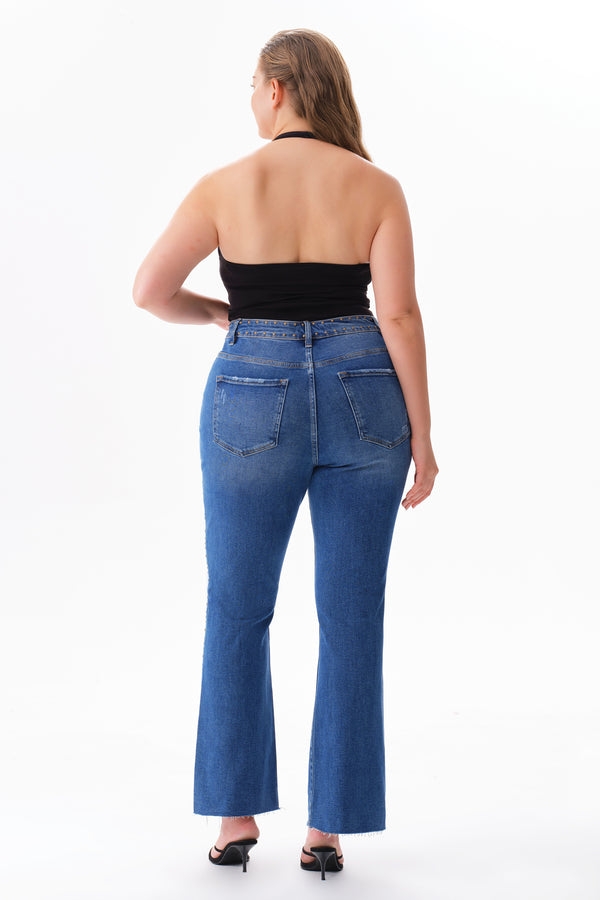 High Rise Ankle Rhinestone Bootcut Jeans