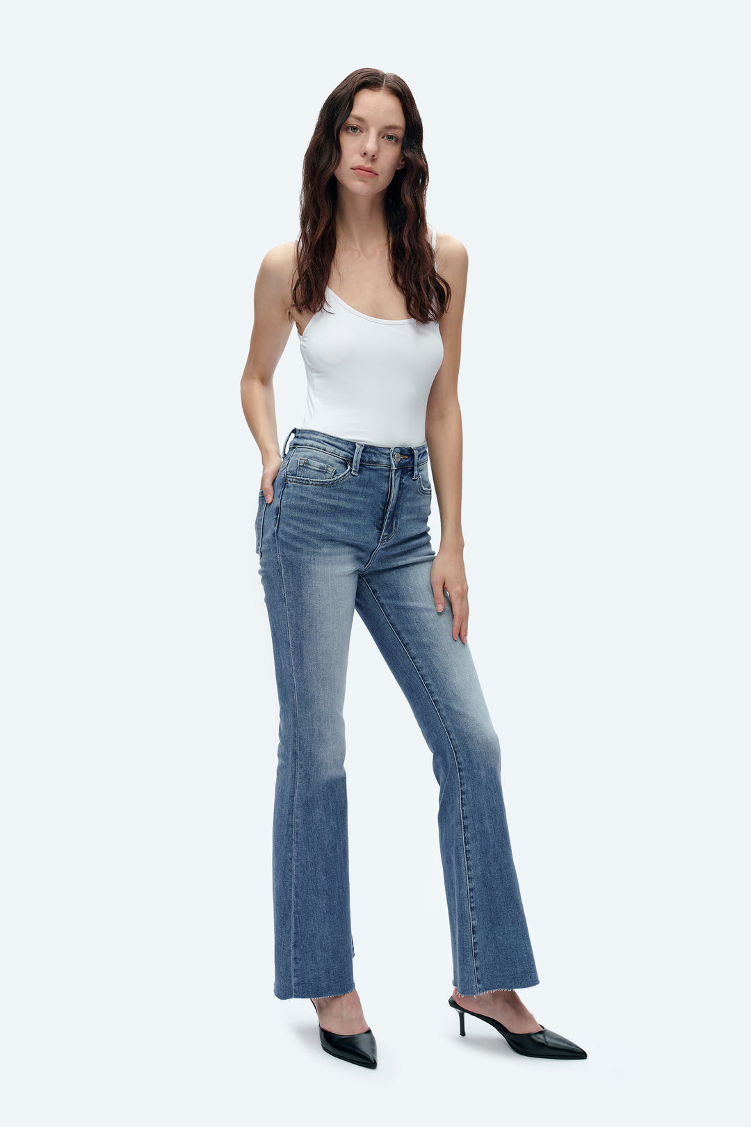 HIGH RISE FLARE DENIM JEANS