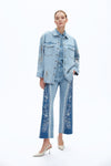 Ultra High Rise Patchwork Embroidered Wide Leg Denim Jeans