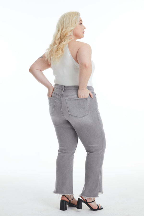 High Rise Straight Ankle Denim Jeans With Raw Edge