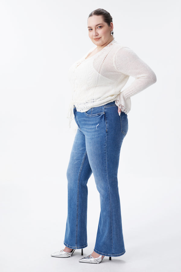 Mid Rise Distressed Bootcut Jeans