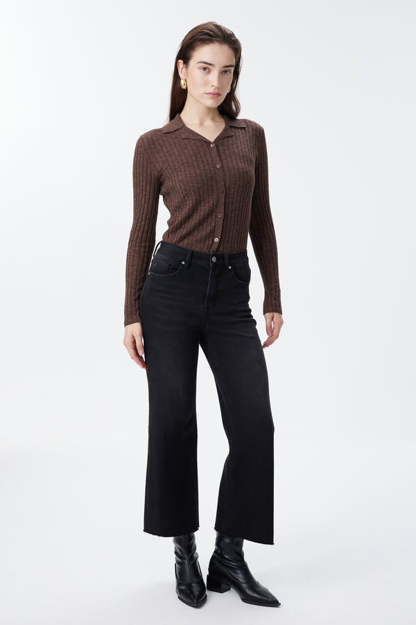 High Rise Cropped Distressed Wide Leg Jeans