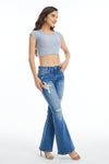 Low Rise Distressed Flare Jeans-Flare & Bootcut-BAYEAS