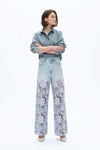 Ultra High Rise Lace Patchwork Wide Leg Denim Jeans