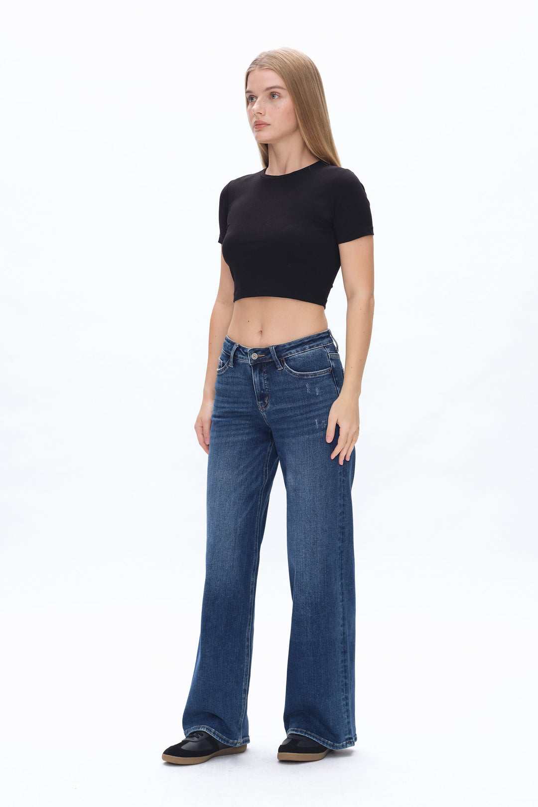 Low Cut Wide Leg Crop Straight Denim Jeans