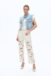 High Rise Lace Embroidered Relaxed Straight Pants